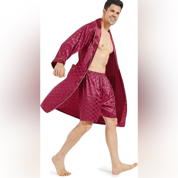 New Mens Silky Pajama Robe Short Set w/ 2 Pockets Multiple Sizes - Picture 1 of 2
